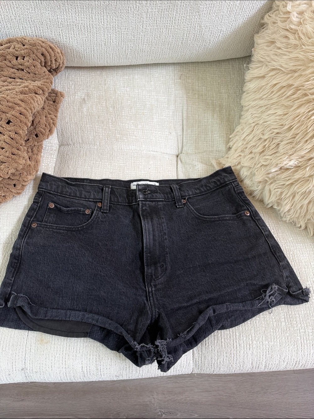 Abercrombie & Fitch Black Frayed Hem High-Rise Denim Shorts